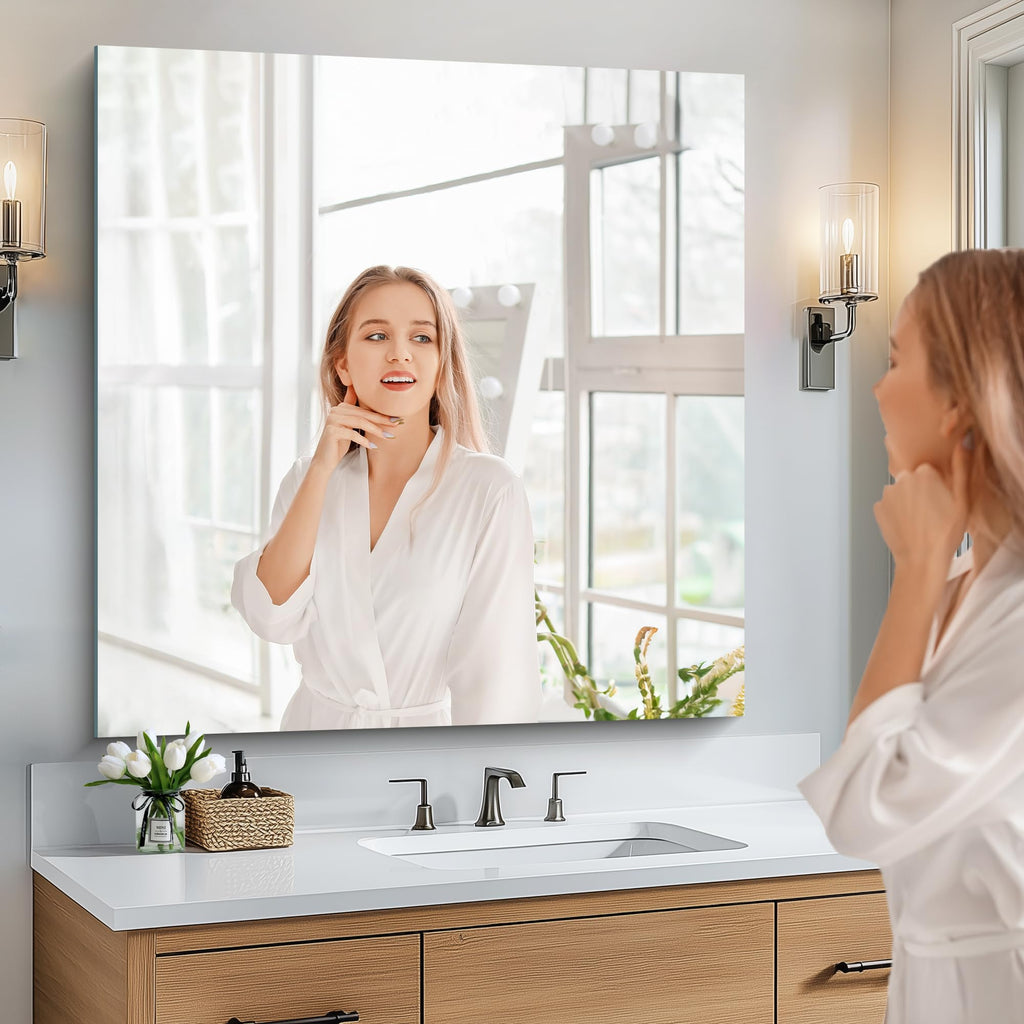 Large Frameless Mirror, 36x36 Inch Square Bathroom Vanity Mirror for Over Sink, Upgraded Shatterproof Unframed Design