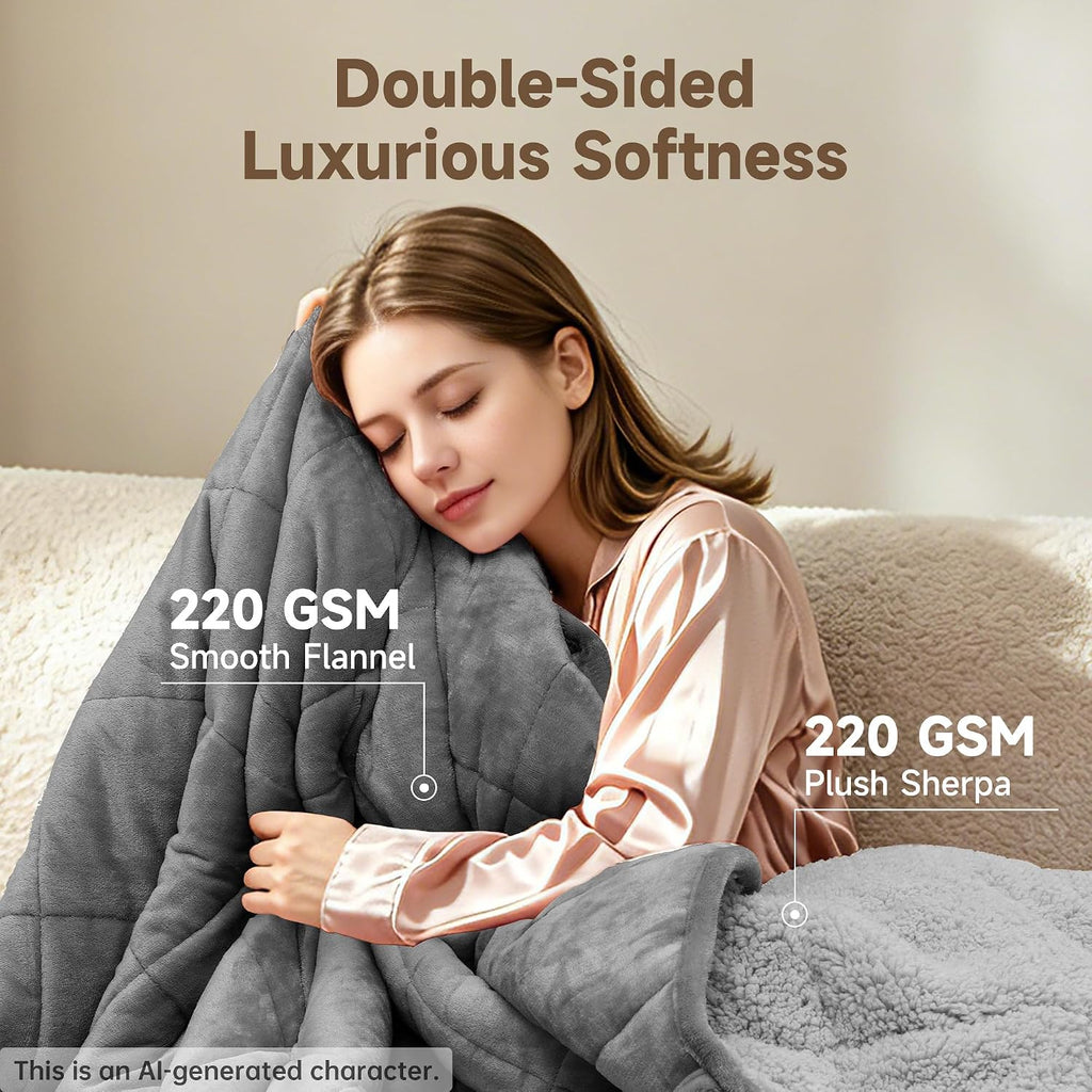 Weighted Blanket 15 lbs for Adults, Grey, Queen 60 x 80 Inches | Soft Warm Heavy Blanket, Glass Beads, Cozy