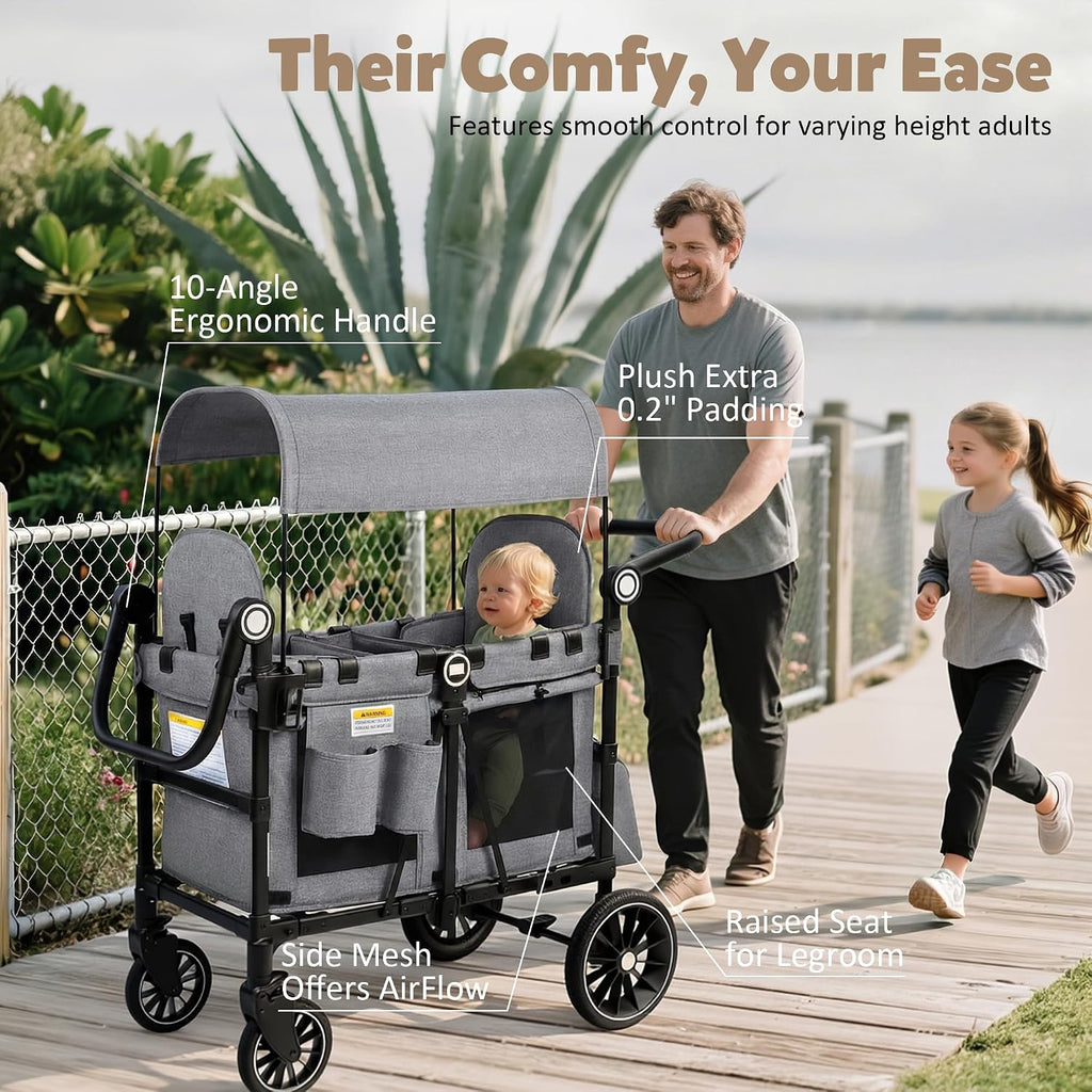 Wagon Stroller for 2 Kids, Foldable Kids Stroller Wagon 2 Seater