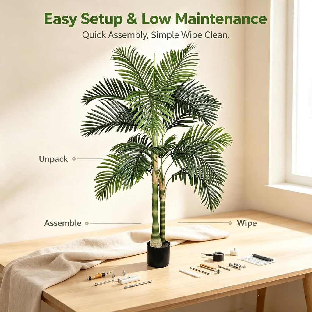 5FT Artificial Palm Tree with Black Pot, Faux Tropical Plant