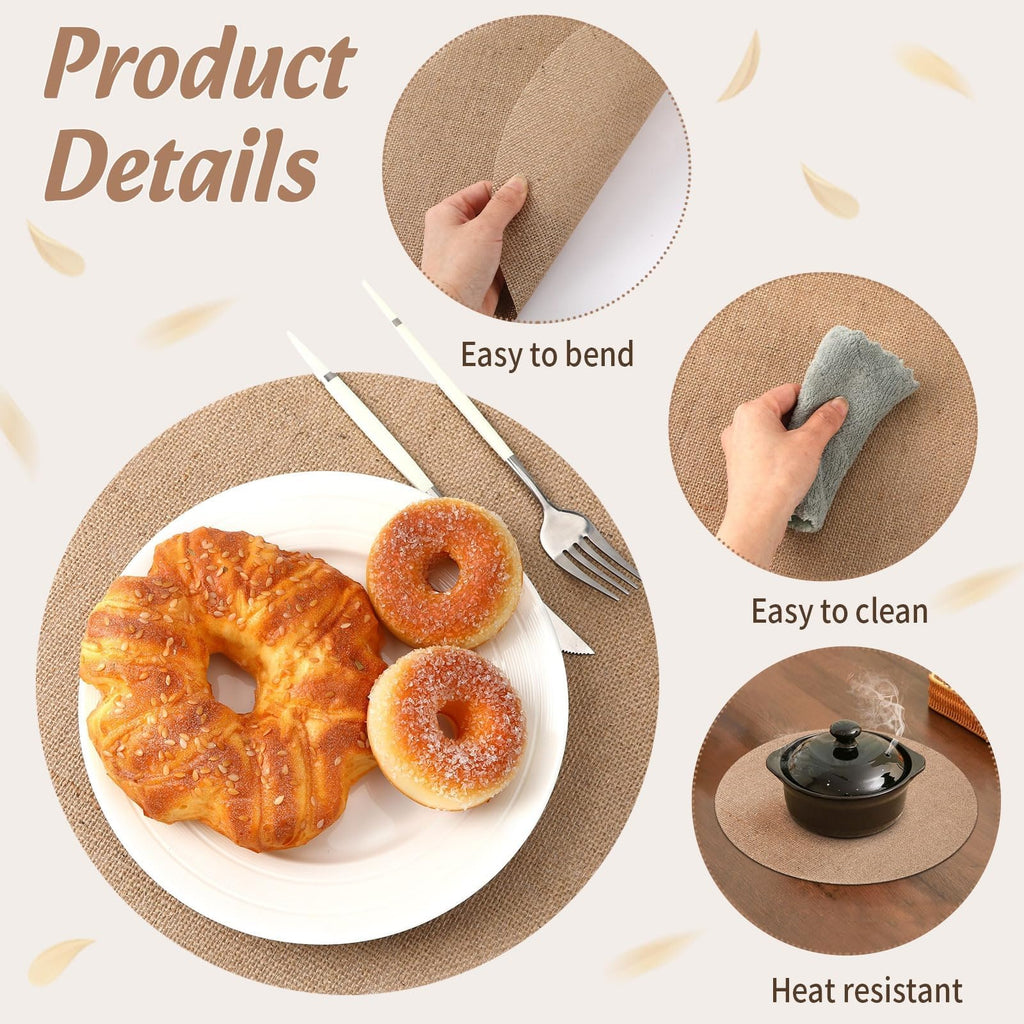 50 Pcs 11.8 Inch Burlap Round Placemats Bulk, Natural Table Mats