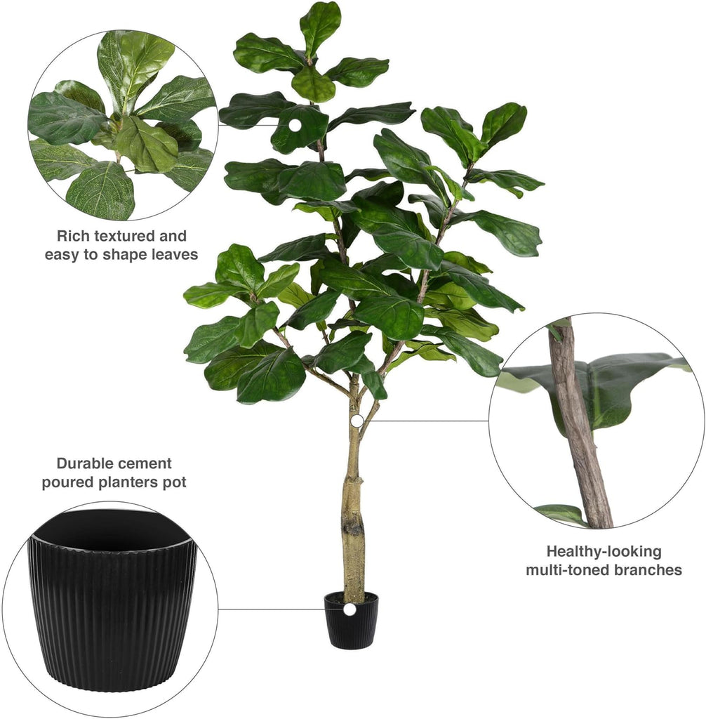 6ft Artificial Potted Fiddle Tree - 65 Large Fiddle Leaves - Tall - Green Silk Artificial Indoor Fiddle Plant