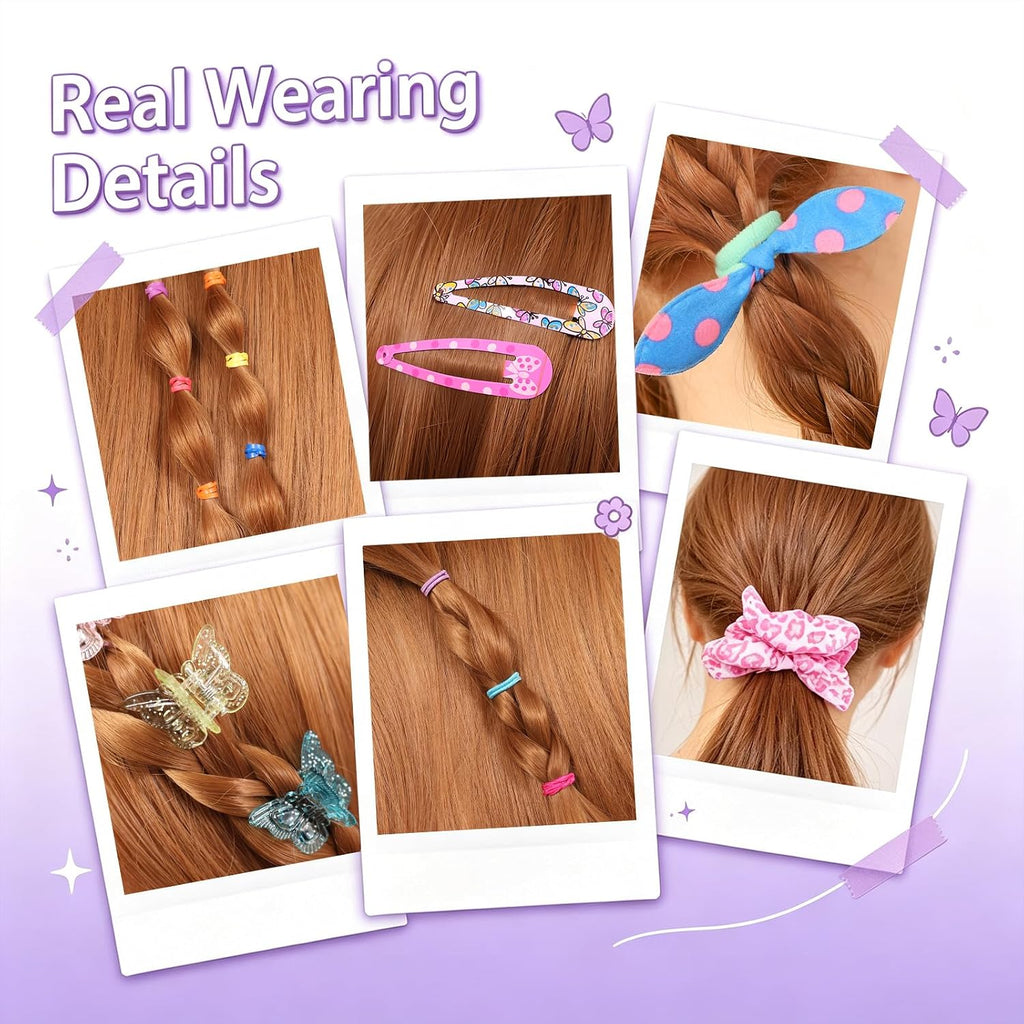 Hair Accessories for Toddler Girls,463 Pcs Colorful Hair Ties Set with 26 Pcs Hair Clips,Cute Scrunchies,Butterfly