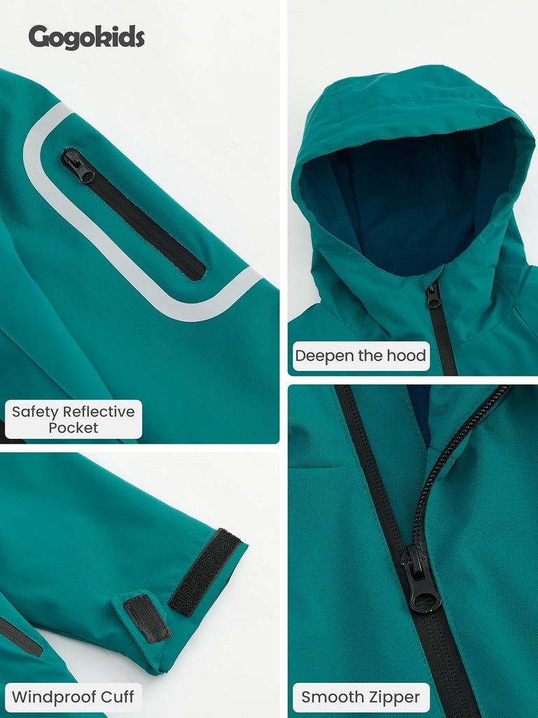 Boys & Girls Waterproof Rain Jacket Fleece Lined Raincoat