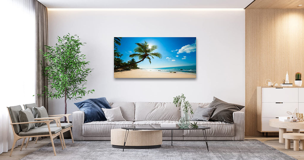 Large Canvas Wall Art Summer Ocean Waves Prints Coconut Trees Beach Seascape Painting Hawaii Sea Nature