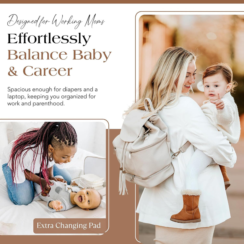 Collective Journey Pearl Vegan Leather Diaper Bag Backpack | Elegant, Multifunctional, Travel Diaper Bag
