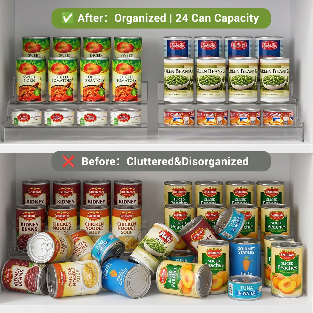 Expandable Acrylic Can Organizer for Pantry, Holds 24 Cans