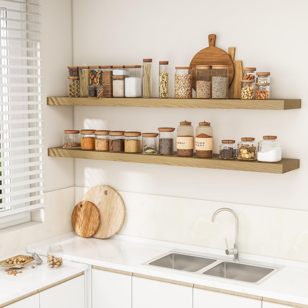 72Inch Floating Shelves for Wall 2Pack, Oak, 8" Deep