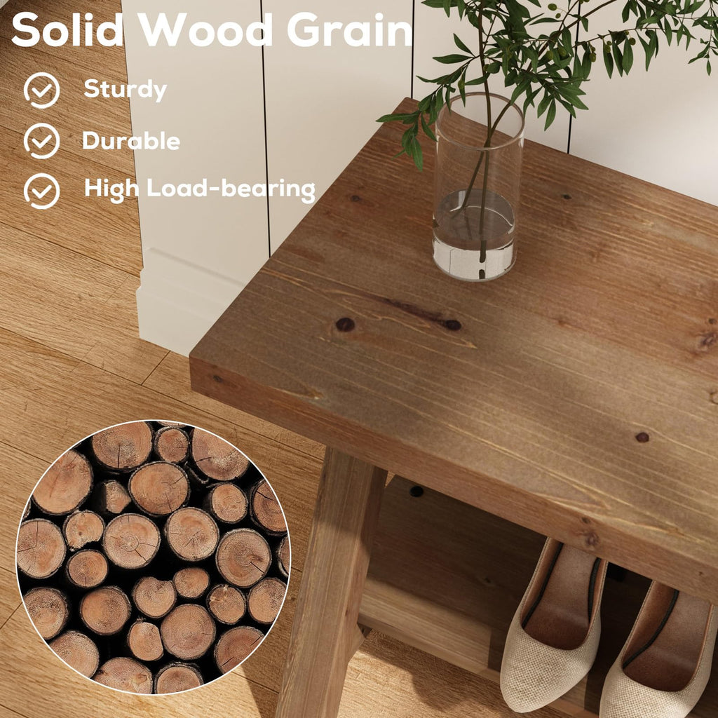 51" Solid Wood Bench, Long Farmhouse Entryway Bench with Storage