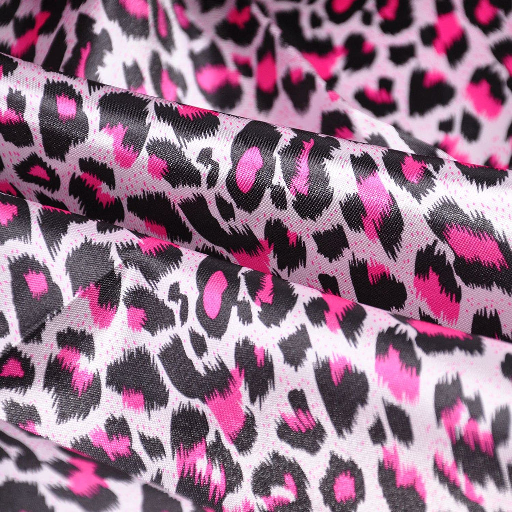 Yutone 59" Wide Satin Fabric, Leopard Skin Animal Print Design Creative Contemporary Artwork, 100% by The Yard(Pink)