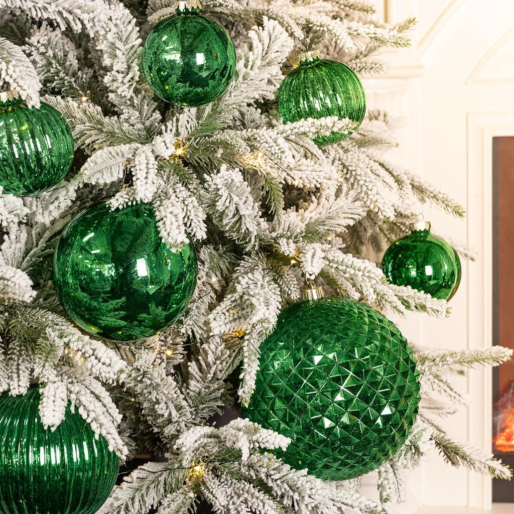 Green Christmas Ball Ornaments 6-Inch Set of 4 Large Hanging Tree Ornament Decorations Shatterproof Vintage Mercury