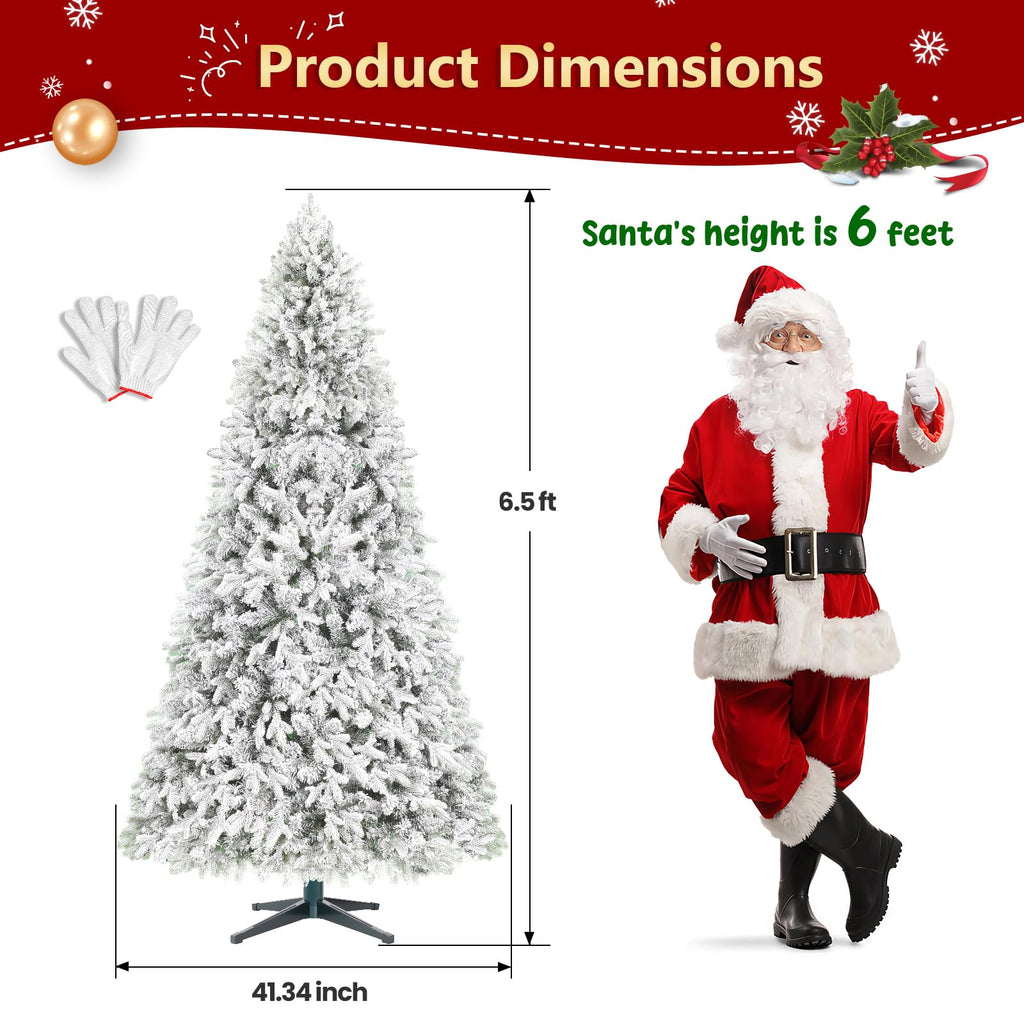 6.5ft Snow Flocked Pre-Lit Rotating Christmas Tree, Remote Control