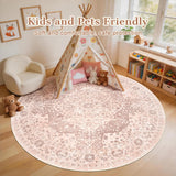 Boho 8ft Vintage Washable Round Area Rug