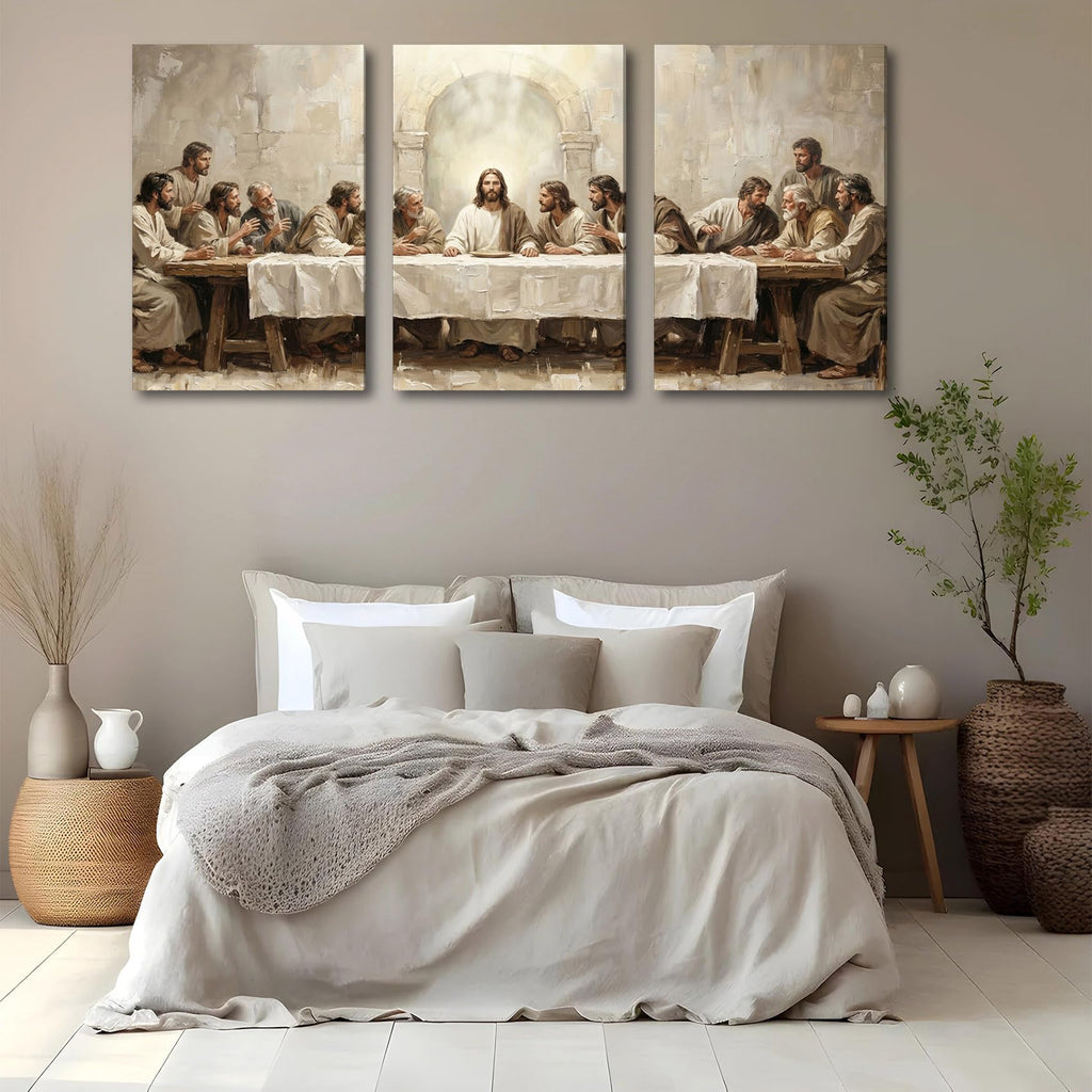 Jesus The Last Supper Framed Canvas Wall Art 3 Piece, 12"x16" Each