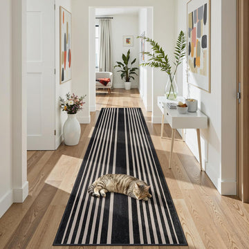 Black and White Striped Runner Rug, 2. Washable Geometric Rugs, Non Slip Rubber Backing Indoor Runner Rugs Modern