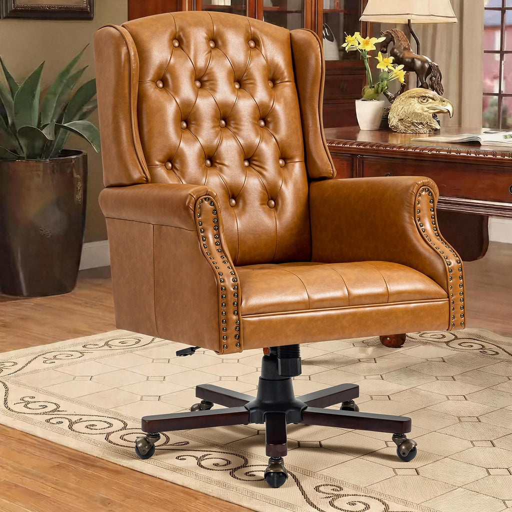 Executive Desk Chair, Wingback Ergonomic Home Office Chair, Brown
