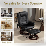 Modern Reclining Swivel Lounge Chair and Ottoman — Black PU Leather