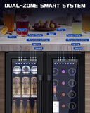 French Door Beverage Refrigerator, 24 Inch Dual Zone Built-in Fridge with Glass 
