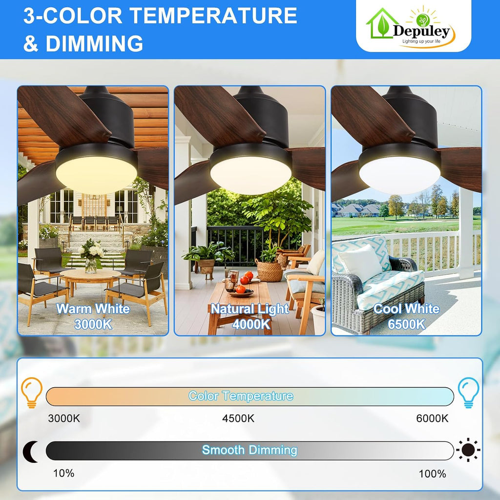 52 Inch Walnut Waterproof Gazebo Fans with Lights Outdoor Hanging - Plug in Fan for Patios - Dimmable Remote App Control A101-B0F5WNMZ9S