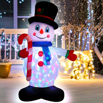 5Ft Christmas Inflatable White Snowman with LED Lights Decoration