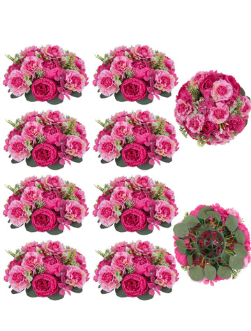 Faux Peony Flowers Centerpieces for Wedding Table: 10 Pcs, Hot Pink