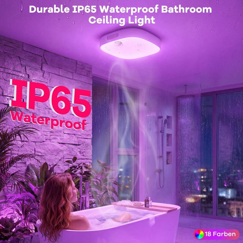 Shower Light IP65 Waterproof, Motion Sensor Ceiling Light Rechargeable