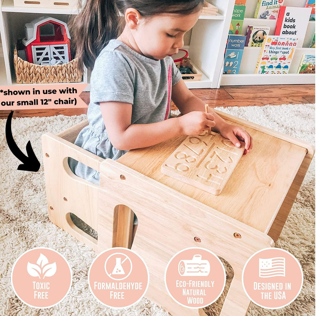 Weaning Table and Chair (15 inch) - Solid Wooden Toddler Chair/Table - Cube Chair for Toddlers - Hardwood - Kids