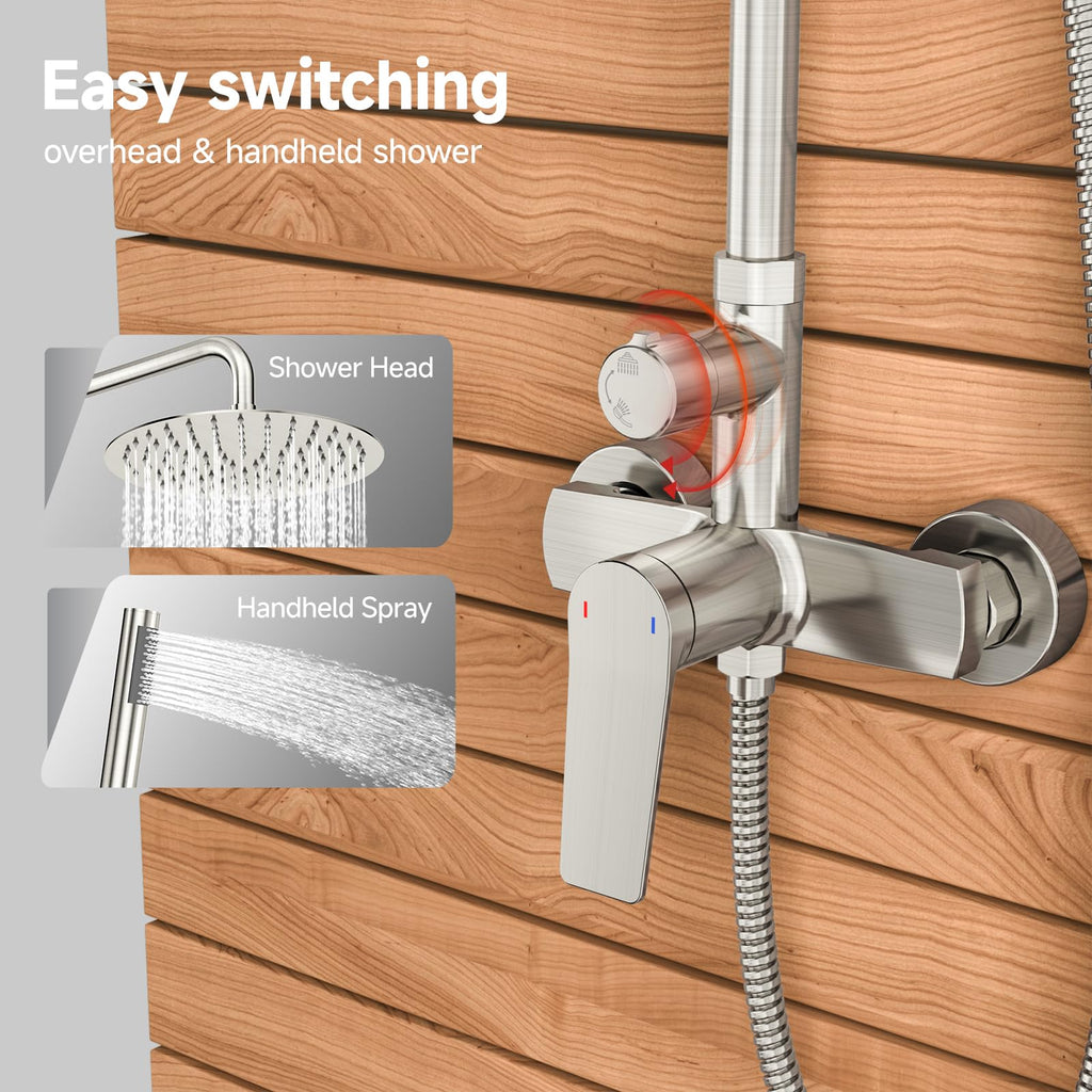 Outdoor Shower Kit with Brass Valve, 10 Inch, Brushed Nickel