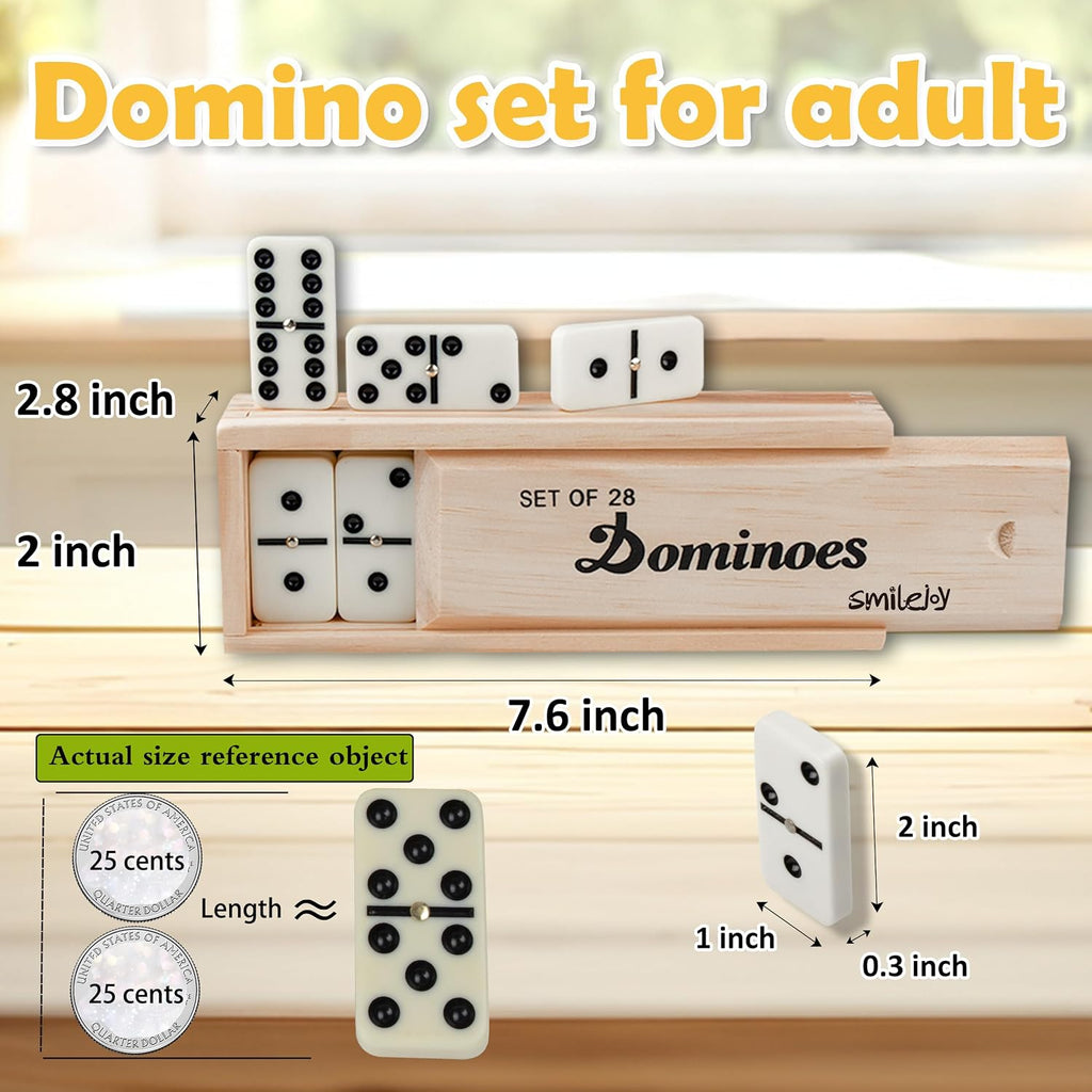 Double Six Dominoes Set for Adults, 28 Tiles with Wooden Box