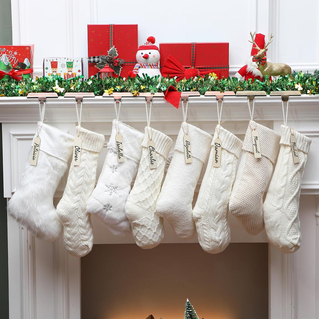 Rustic Christmas Stockings Set, 18" & 20" Large Farmhouse Boho White Cream Cable Knit Xmas Stockings Bulk - Set of 8