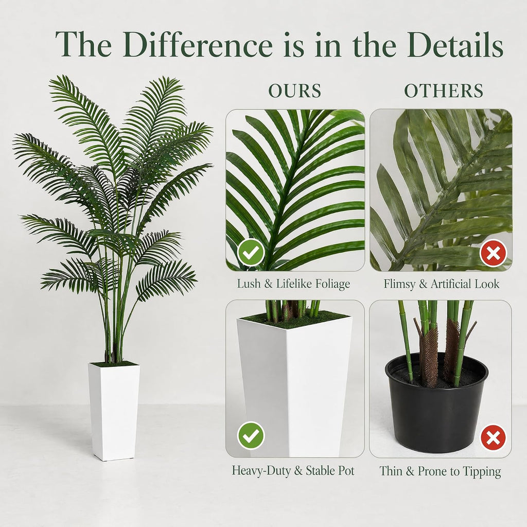 Artificial Areca Palm Tree, 6FT Tall Fake Tropical Plant, UV Resistant, Indoor/Outdoor Decor