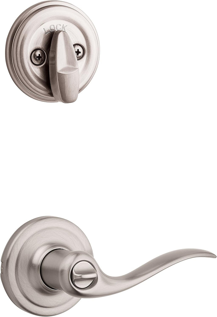 991 Tustin Entry Lever and Single Cylinder Deadbolt Combo Pack featuring SmartKey in Satin Nickel - Door Lever
