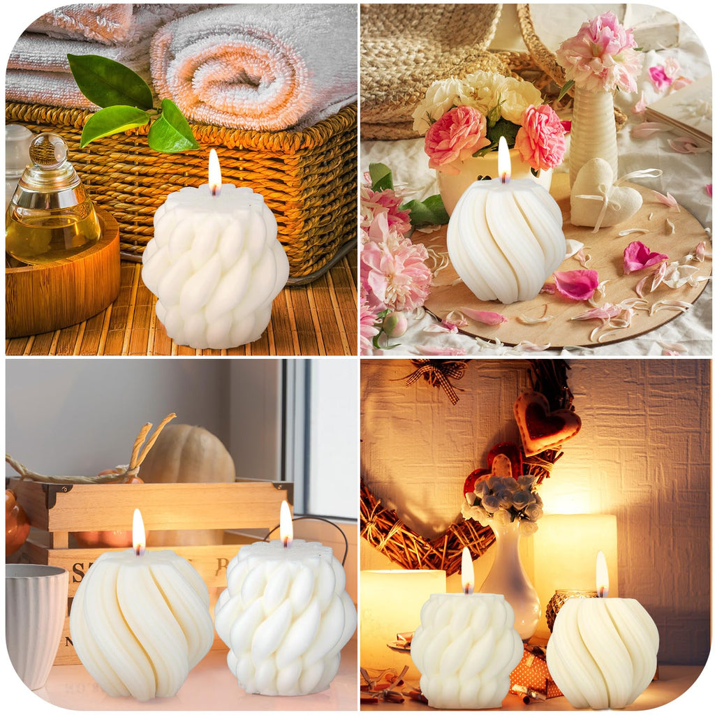 2 Pcs Pillar Bubble Candle Decorative, Knot Ball Swirl Ribbed