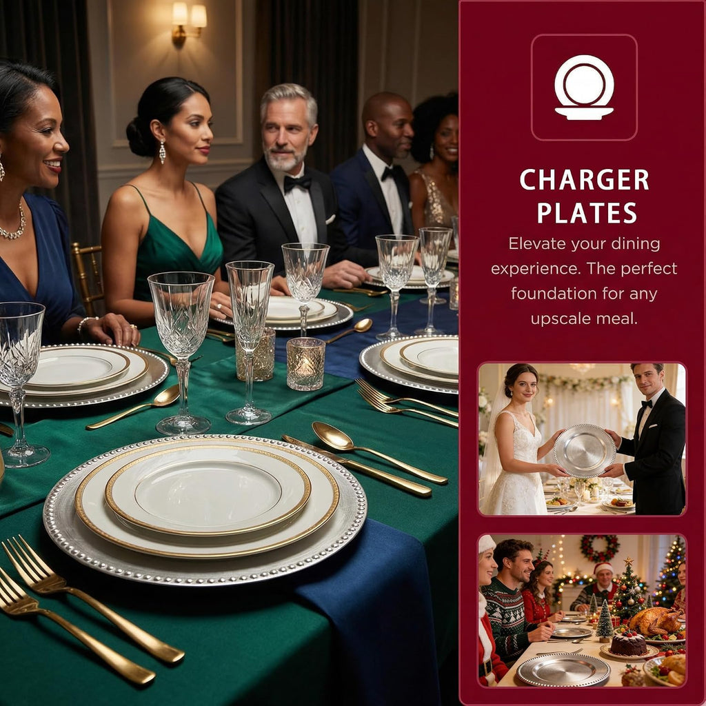 13" Silver Charger Plates 10 PACK,Silver Chargers for Weddings Christmas