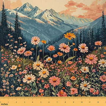 Boho Wildflower Fabric by The Yard Nature Landscape Waterproof Outdoor Fabric Colorful Mountain Vintage Floral