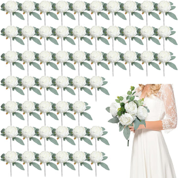 50Pcs Artificial Peonies Flowers Bulk, 4'' - White