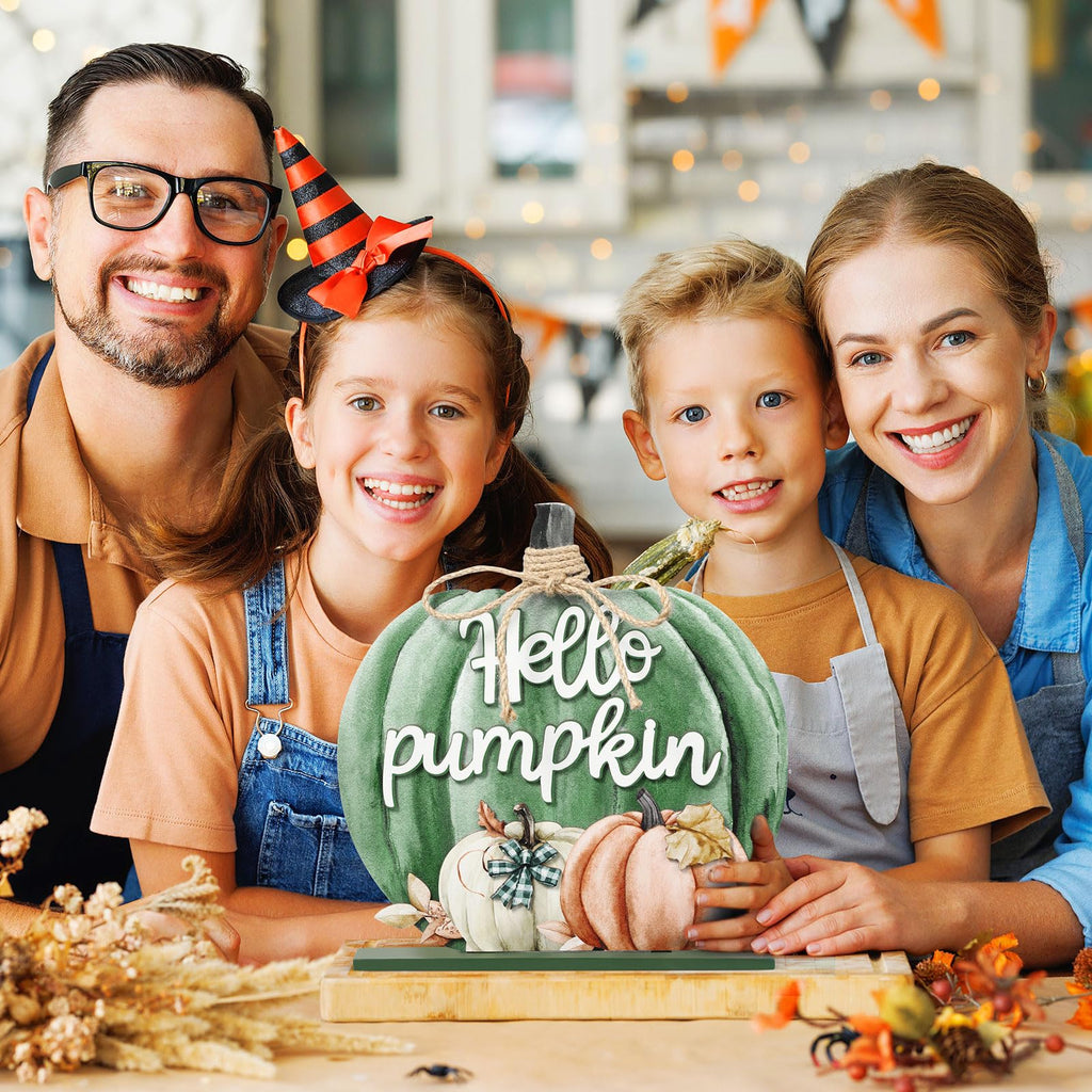 Fall Decoration Wooden Green Pumpkins Decor Fall Hello Pumpkin Sign