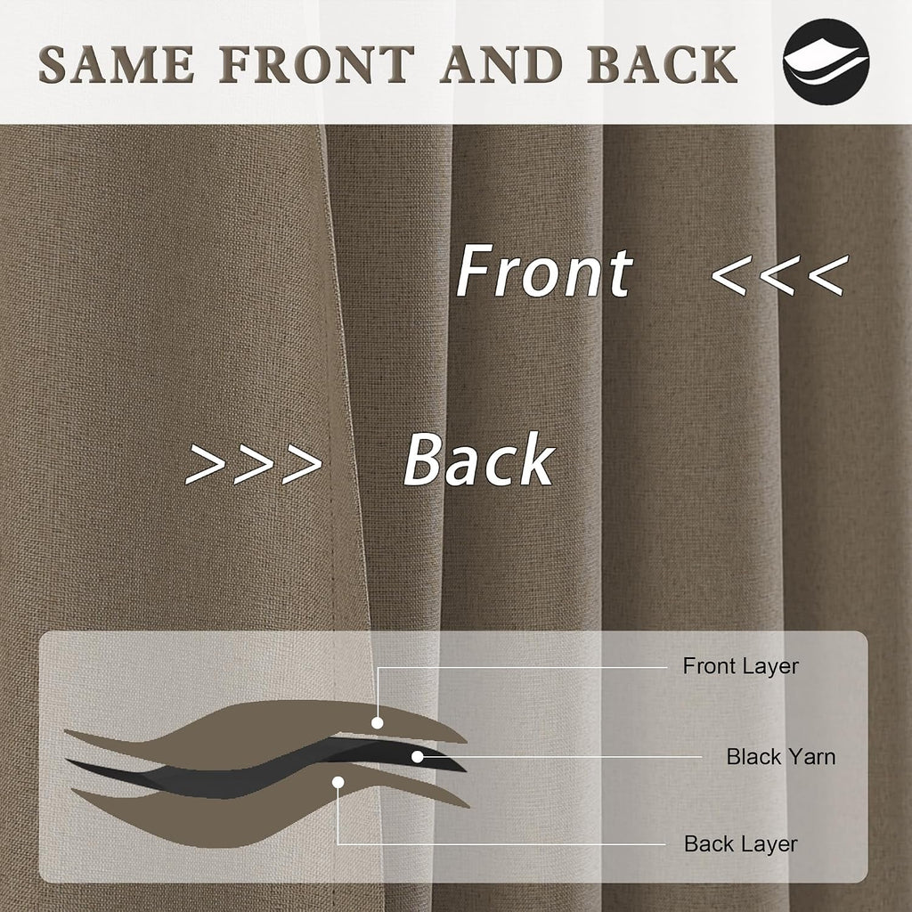 Faux Linen Full Blackout Curtains Vertical Drapes for Patio Sliding Glass Door,Back Tab Pinch Pleated Window