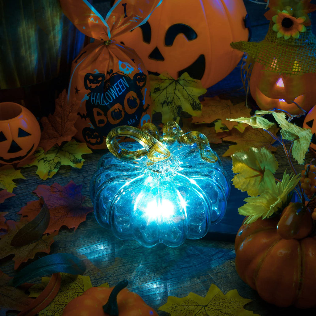 5.1 x 5.1 Inch Fall Hand Blown Glass Pumpkin for Decorating, Blue