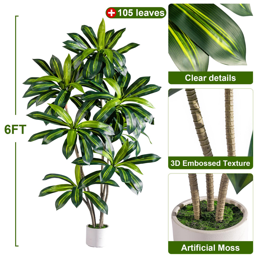 Tall Fake Tree Artificial Trees Plant with White Planter Pot Indoor Outdoor Potted Silk Plants Large Faux Trees loor