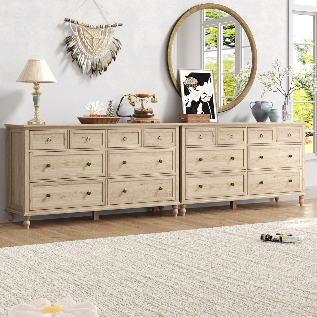 65inch Large Long Drawer Dresser w/Deep Drawers, Rustic Wood 8 Drawer Dresser with Large Capacity, Wooden Chest of