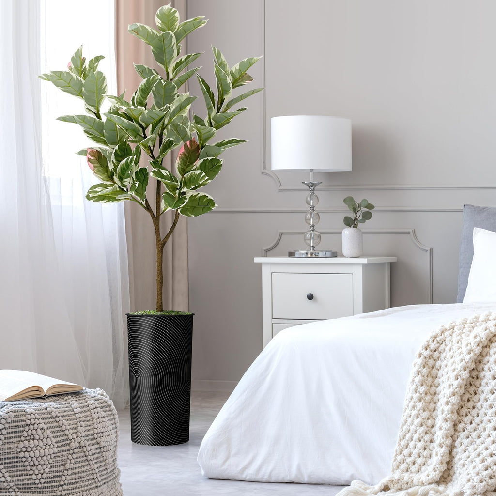 Tree in Geometric Spiral Pattern Planter, Fake Rubber Silk Tree for Indoor and Outdoor Home Decoration - 70" Overall