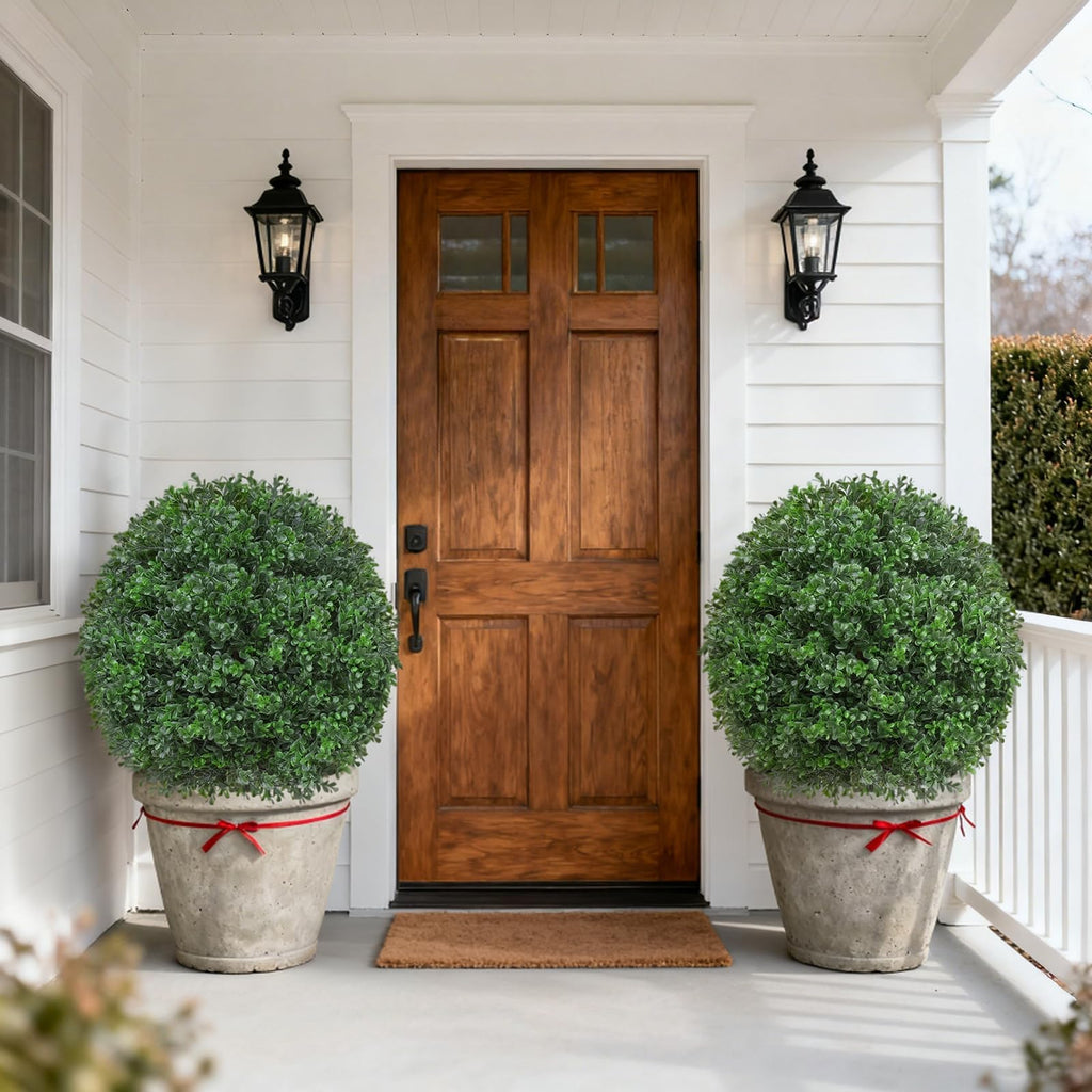 2 Pack 27.6" Artificial Boxwood Topiary Ball with Spikes for Outdoor