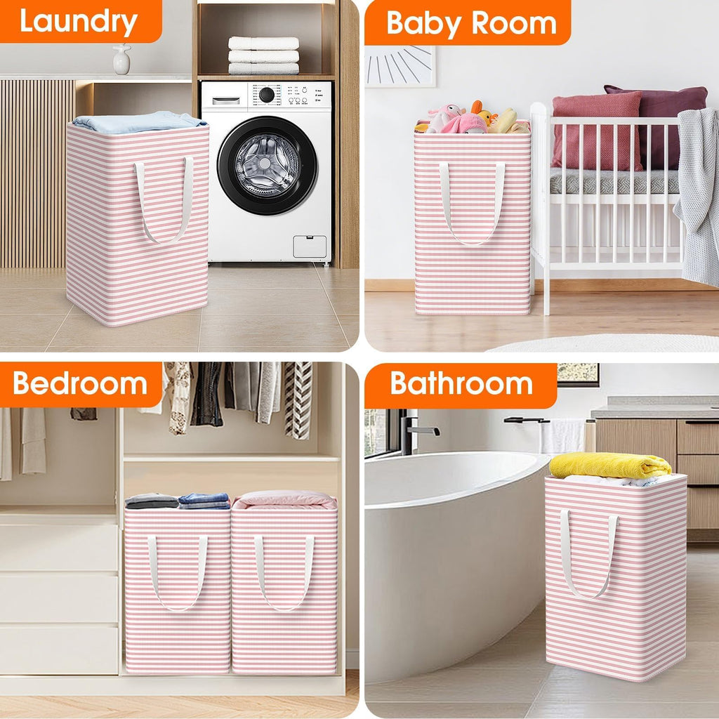 3-Pack Laundry Basket, Collapsible Laundry Hampers, 75L, Pink