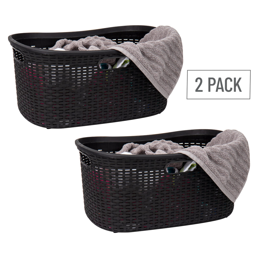 40L Laundry Basket, Clothes Hamper, Premium Wicker Design, Plastic, Set of 2, Black