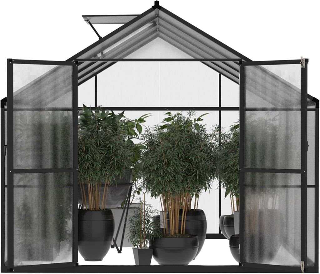8x8 FT Outdoor Greenhouse Kit, Polycarbonate Aluminum Walk-in Greenhouse with Adjustable Roof Vent and Lockable Door
