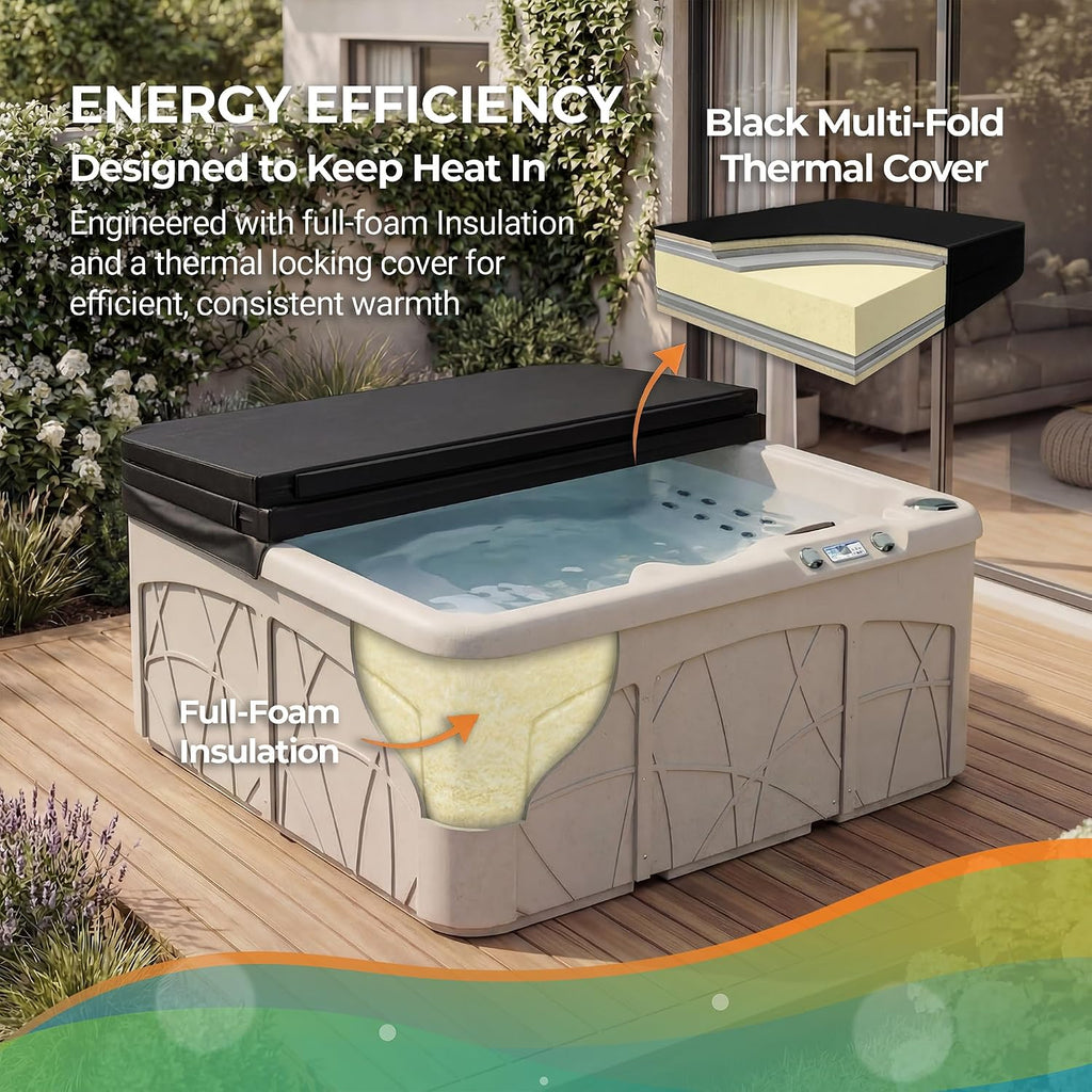 5-Person Plug & Play 28-Jet Hot Tub Spa and Thermal Cover, Sand | 28-Jet Square Outdoor Spa with Thermal Cover