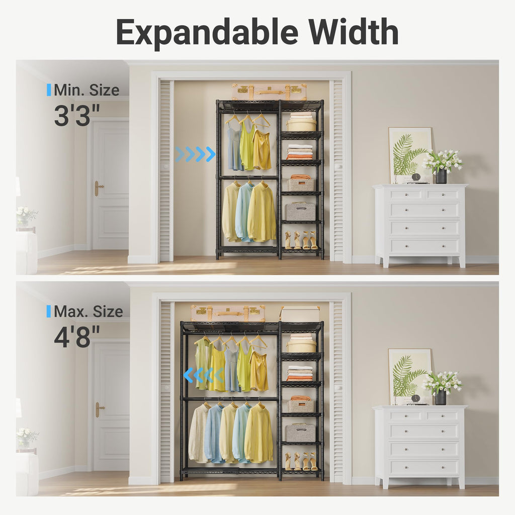 X2 Expandable Clothes Rack Portable Closet Organizer System Black