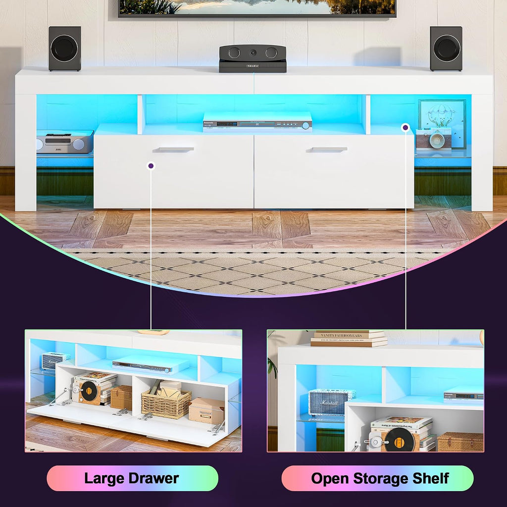 Modern Lighting 63 inch TV Stand with Large Storage Drawer for 50 55 60 65 70 75 Inch TVs, TV Console with 20 Color