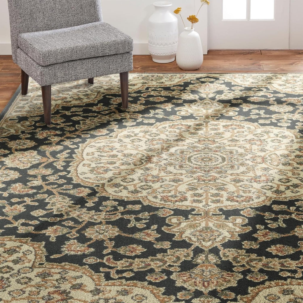 Dynamix Royalty Medallion Traditional Area Rug, Black/Ivory, 7'8"x10'4"